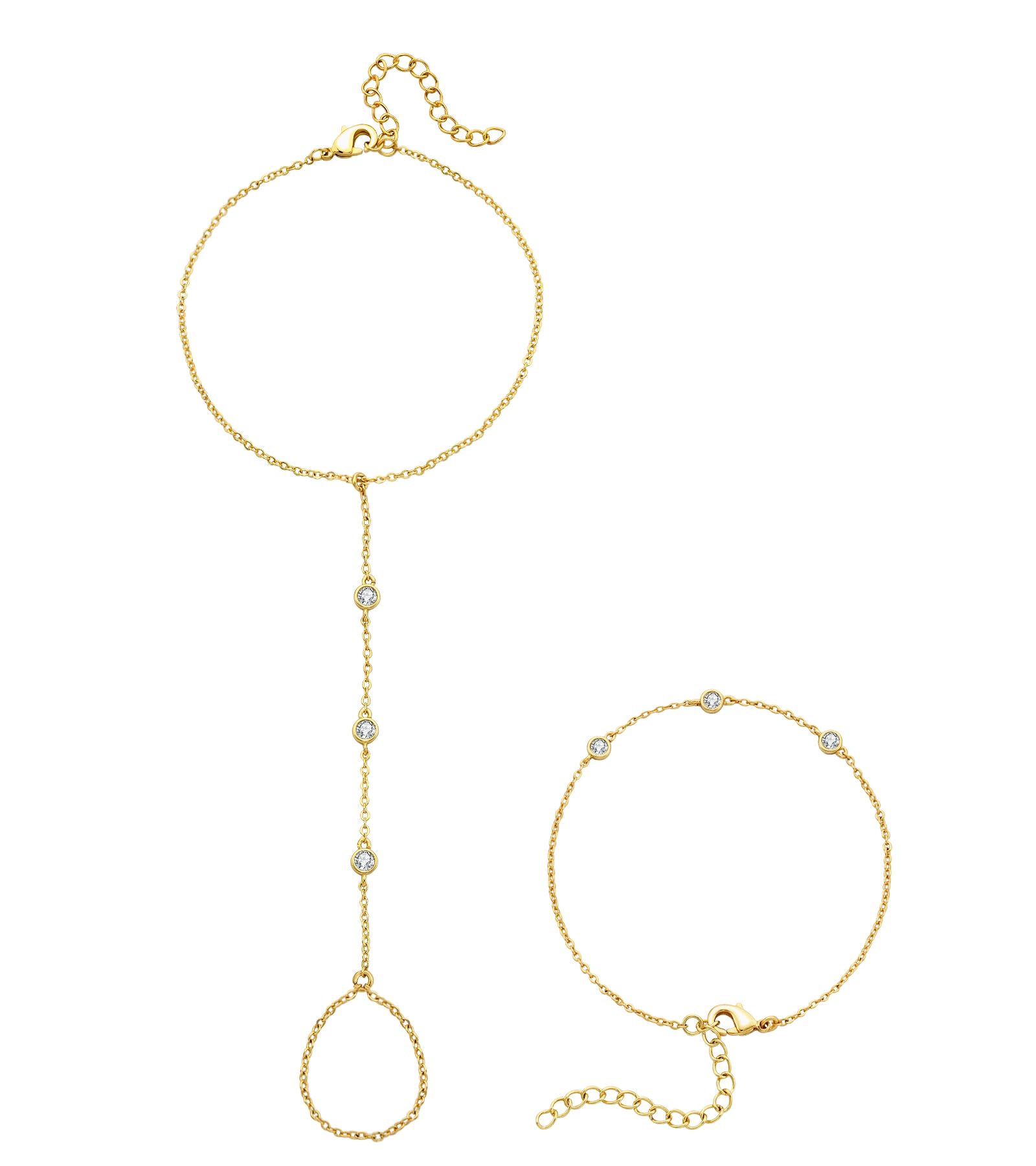 adoyi Gold Bracelets for Women, 14K Gold Plated Stackable Bracelet Stack Set Adjustable Charm Paperclip Chain Cuban Link Layered Waterproof Jewelry Sets Gifts for Womens 6.5 Inch