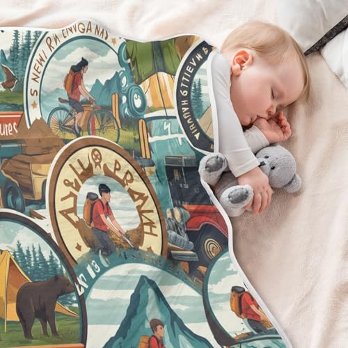 Image of Baby Swaddle Blanket for Boys Girls Soft Warm Stroller Throw Blanket for Newborn Infant Toddler 30X40in Summer Adventure Vintage Pattern