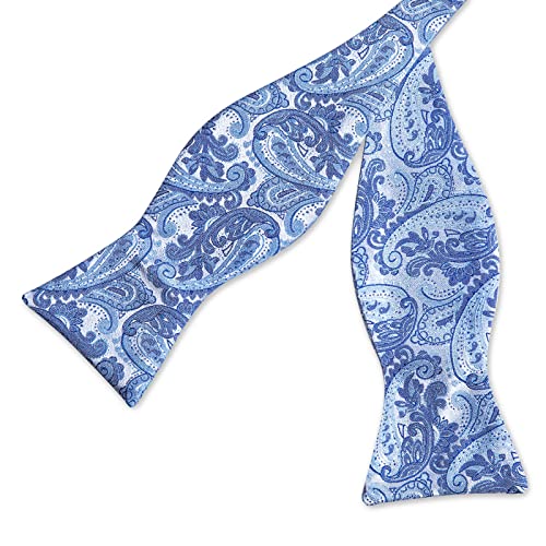 Image of DiBanGu Mens Silk Self Bow Ties,Woven Solid Striped Paisley Bowtie and Pocket Square Cufflinks Set for Men Tuxedo Wedding, Baby Blue