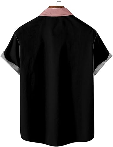 Miniatura 5 de Camisas para hombre, estilo casual, elegante, con botones, manga corta, camisas de vestir a la moda, ajuste muscular, bloque de color, ropa de verano