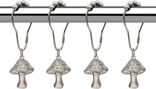 Juego de 12 ganchos decorativos para cortina de ducha de hongos, anillos de ducha de acero inoxidable con bonitos hongos para decoración de baño y