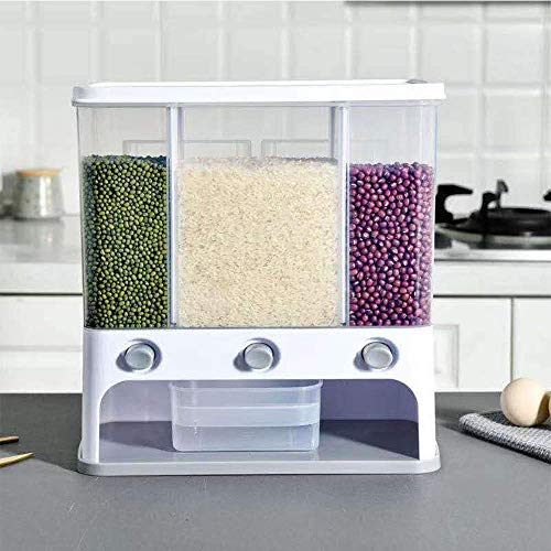 Image of Mechdel Plastic 3 Grid Wall Mounted Dry Food Dispenser - Space Saving Containers for Convenient Storage of Whole Grains, Rice Nuts Beans Candy Cereals (Transparent )