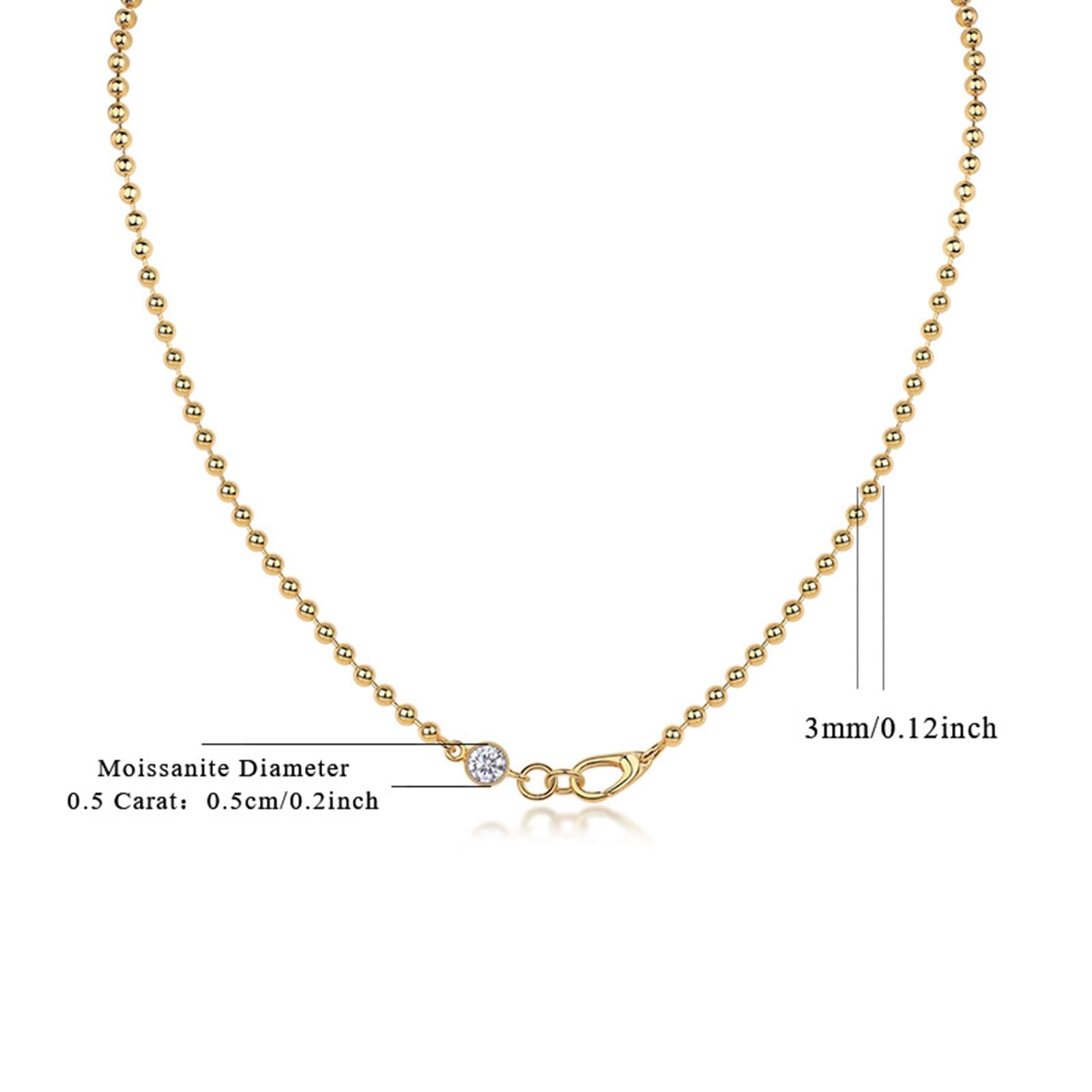 Halskette Gold Lang, Damen Kugelkette mit rundem Moissanit Ketten Anhänger aus Gelbgold, 45cm