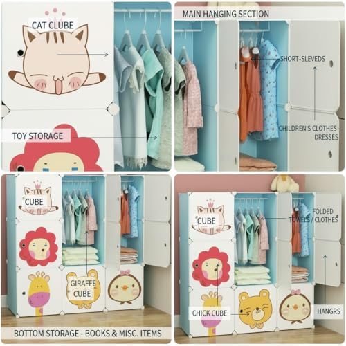 Image of Owme Collapsible Wardrobe for Clothes - DIY 9 Door Plastic Almirah for Clothes with Doors | Side Hanger, Foldable Wardrobe for Storage for Home | Storage Organizer for Clothes - Blue