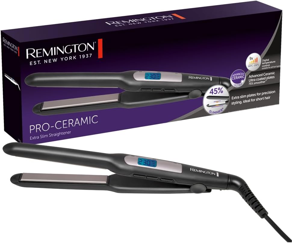 Remington Pro-Ceramic stijltang (extra fijne platen voor kort haar, baard, pixies en pony, ultra-pro keramische coating, snel opwarmen, 9 temperatuurinstellingen 150-230 °C) S5515