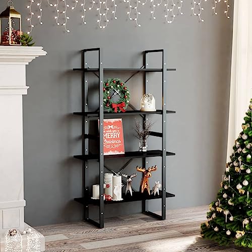 QZZCED Estantería decorativa para salón, librería, oficina, 4 compartimentos, color negro, 80 x 30 x 140 cm, material de madera para estudio, dormitorio, salón