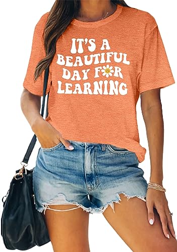 MAIHUN Women Teacher Life Shirt Teacher Gift Short Sleeve Shirts It s a Beautiful Day for Learning T-Shirt3