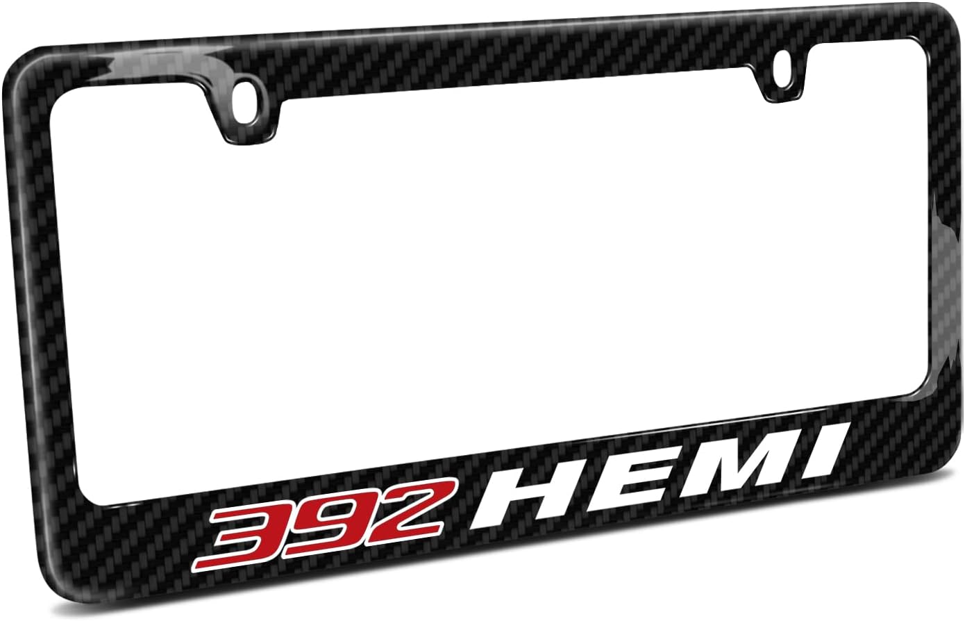 iPick Image Made for HEMI 392 Black Real 3K Carbon Fiber Glossy Finish License Plate Frame