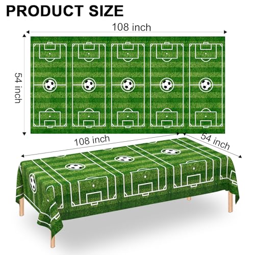 Image of WNINK 2 Pack Soccer Plastic Tablecloth Soccer Party Decorations Soccer Grass Disposable Rectangle Table Cover for Soccer Theme Birthday Party Decoration 54 x 108 Inch