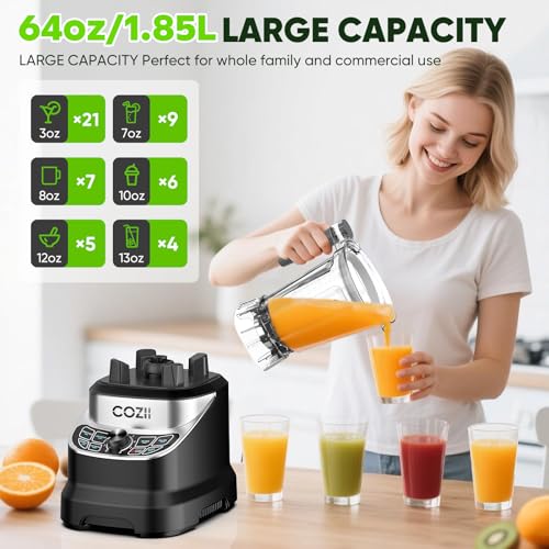Professional Blender 2000W, Smoothie Countertop Blenders for Kitchen,7 Preset Programs for Ice Crush/Frozen Drinks/Dips/Nut Butter, High Speed, Dishwasher Safe (Dark) - Thumbnail 4