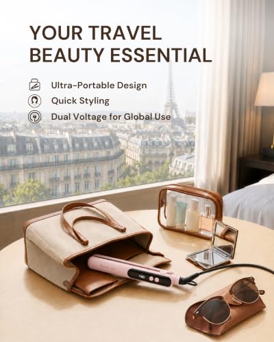 Image of ANNLARY Mini Hair Straightener for Travel, Small Flat Iron | Portable Dual Voltage Straightener with LED Display, Adjustable Temperature, Negative Ion, Titanium Plates for Short Hair