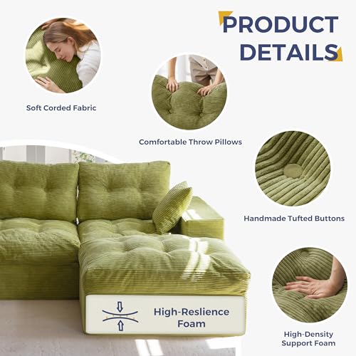 Image of MAXYOYO Modular Sectional Sofa with Ottoman and Loveseat, Cloud Boneless Couch with Layered Cushion, Flexible Module Combination Sofa for Living Room, No Assembly Required,Green