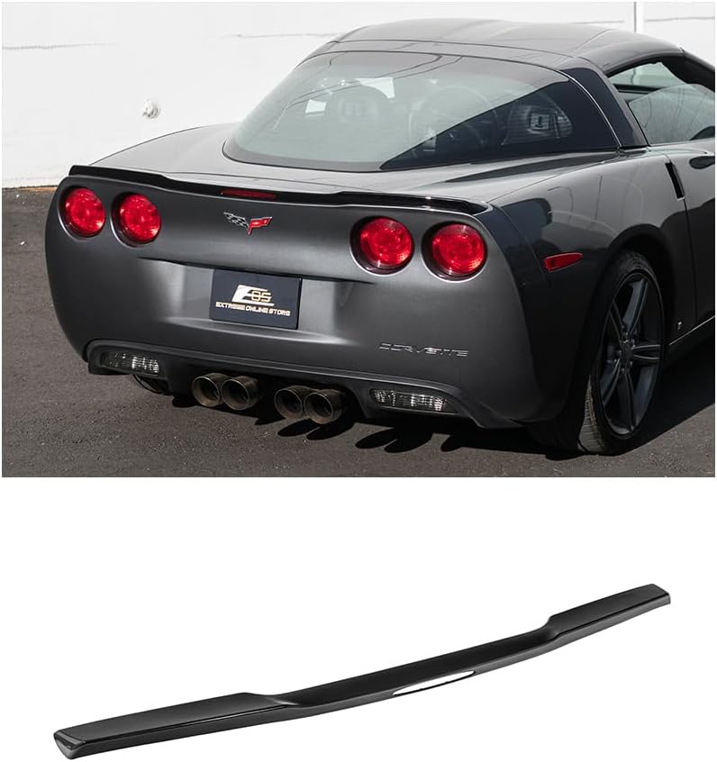 for 2005-2013 Chevrolet Corvette C6 All Models | ZR1 Style ABS Plastic Rear Trunk Lid Wing Spoiler with Hardware Included (Painted Glossy Black)