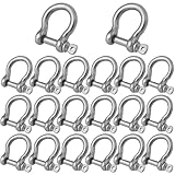 YOUNTHYE 20 PCS Stainless Steel M6 Screw Shackle 1/4 Inch Chain Shackle Bow Shackle Clevis Heavy Duty Screw Pin Shackle for Anchor, Towing, Off Road Recovery