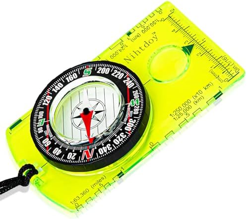 Multipurpose Outdoor Compass for Hiking, Scouting, Camping, and Navigation - Liquid-Filled, Transparent Base with Measuring Scales, Durable and Compact
