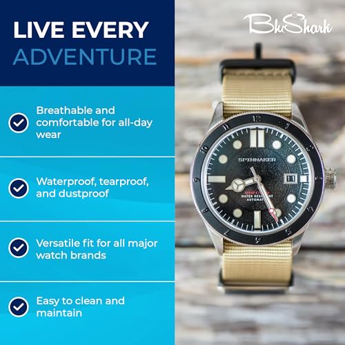 Image of BluShark - Original Collection Military-Style Waterproof Watch Strap, Fits All Timepiece Brands, Durable Nylon Wristwatch Accessories with Stainless Steel Buckle - 18mm, 20mm, 22mm & 24mm Watch Bands