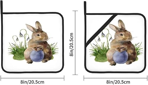 Miniatura 2 de Juego de 2 soportes para ollas de huevos de Pascua, diseño de conejo, hojas de conejo, decoración de cocina, resistente al calor, forro de algodón,
