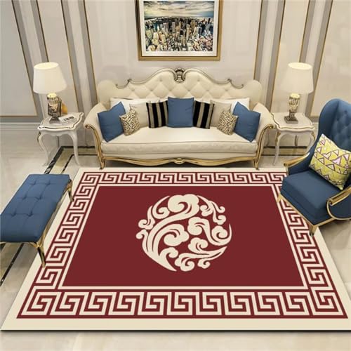 Tapis fin rouge 100x200cm antidérapant imprimé pour salon et chambre
