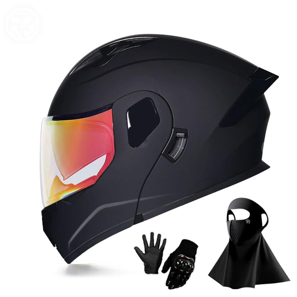 Ragopilen P27 Helmet, Full Face Motorcycle Helmet Approved 2 Visors Black Night Vision Adult Kids M-2Xl 3Pcs(,M(55-56Cm))