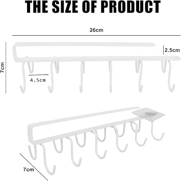 Cup Hooks Under Shelf, Shelf Cup Mug Hanger, Coffee Cups Hanger Under Cupboard (White)