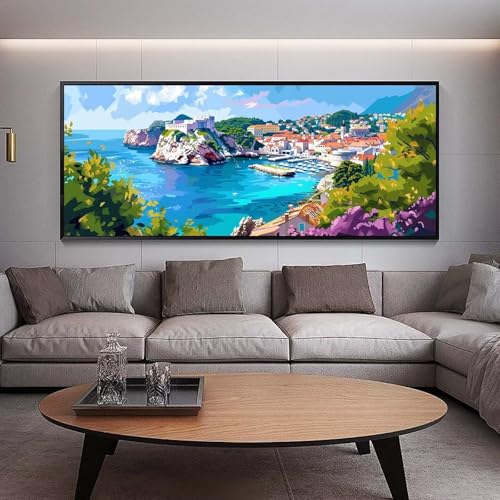 Peinture paysage DIY 5D pour sublimer votre salon avec un tableau diamant mer XXL