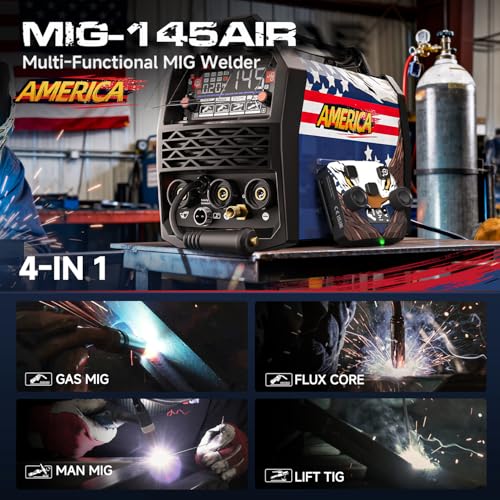 Image of ANDELI 4-in-1 MIG Welder with 2.4GHz Wireless Remote 145A,110V /220V | Gas MIG /Flux Core /Lift TIG /Stick, Clear Display, Synergic Control, Helmet and Gloves Included, Auto Repair, DIY Metalworking