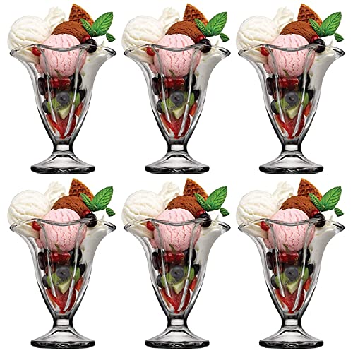 Image of MARTVIA 300ML Ice Cream Glasses Cups Dishes for Desserts, Milkshake,Fruit and Pudding Glass Serving Bowls, Perfect for Home, Restaurants and Parties Dishwasher Safe (Crystal Cups, Set of 6)