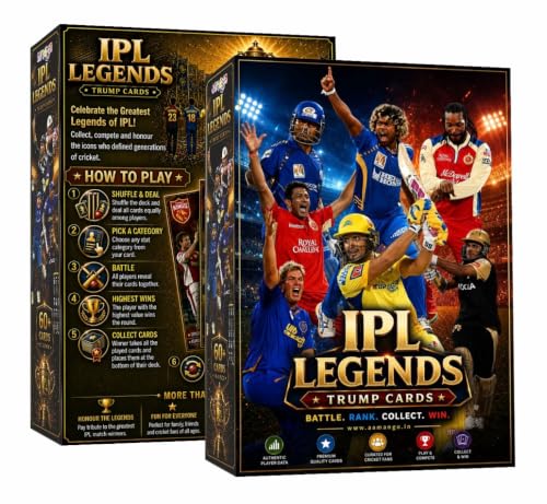 Image of Aamango IPL Legends Trump Cards - 60+ Premium Collectible Cricket Cards | IPL Icons & Champions | Compare Player Stats | Family Card Game | Cricket Gifts for Fans & Collectors | Ages 13+