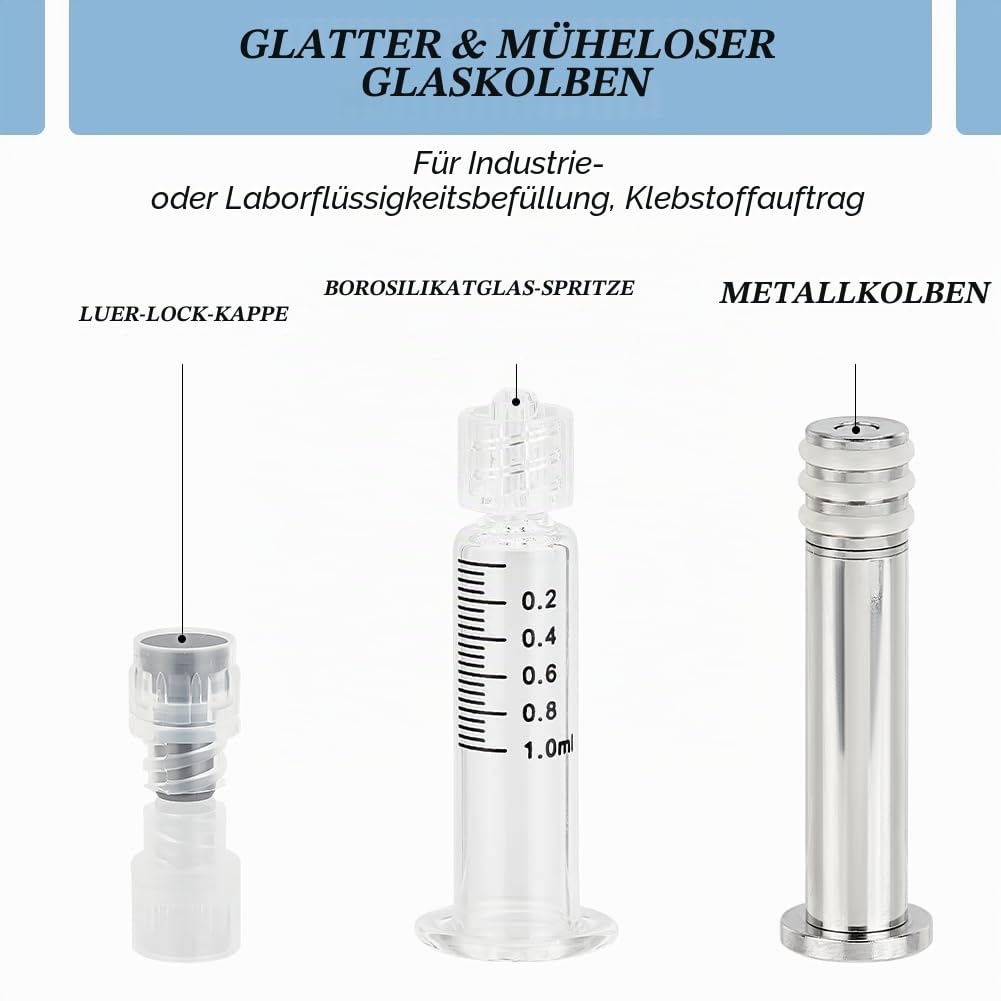 OLYCRAFT 10 Stück 1ML Borosilikatglas Spritze Hitzebeständige Luer Lock Spritze ohne Nadel Wiederverwendbare Glasspritzen für die Industrie oder Labor Flüssigkeiten Kleber Öl