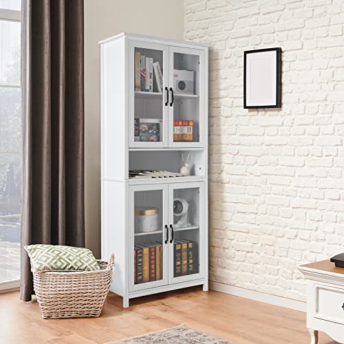 Bookcase With Glass Doors And Shelves, American Country Bookcase, Mdf White Bookcase, Space-Saving Bookcases 23.6" L X 11.8" D X 66.9" H (No Drawer Style-2) #TOP9