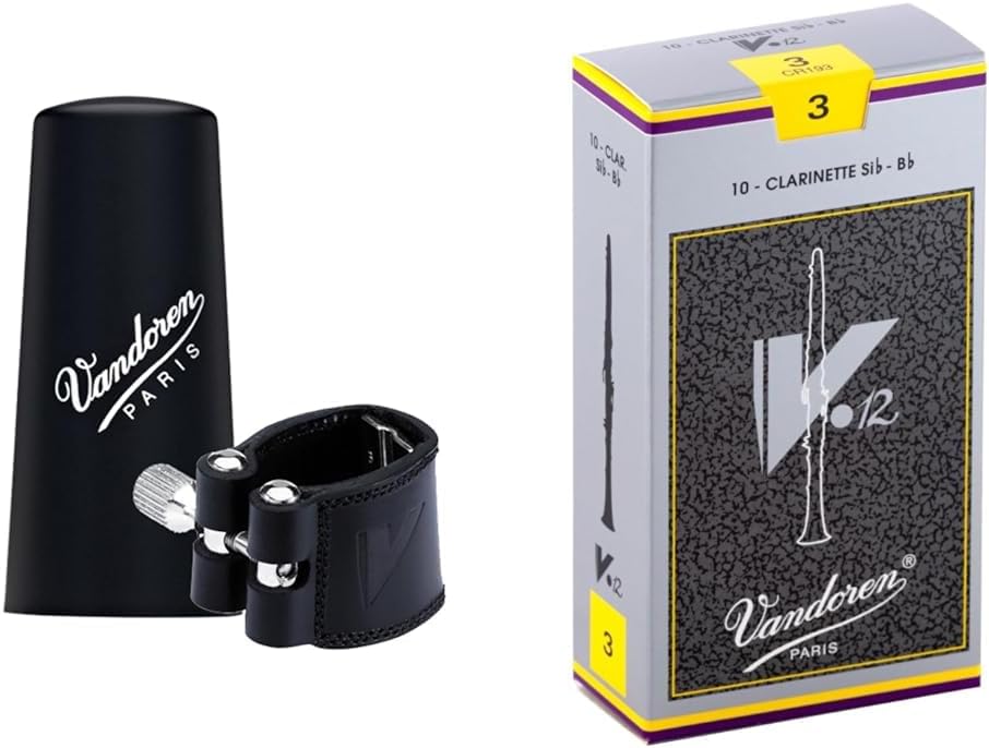 Vandoren Bb Clarinet Bundle with LC21P Ligature, Plastic Cap, and CR193 Reeds Strength 3 Box of 10
