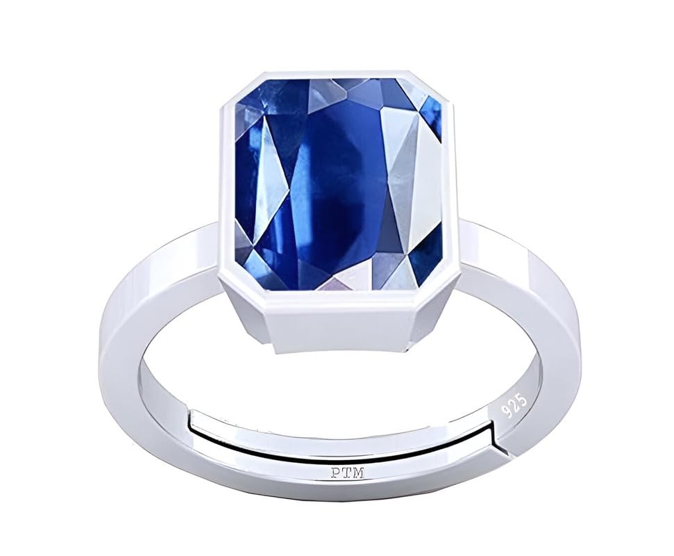 925 Sterling silver Blue Sapphire (Neelam) 3.25 to 10.25 Ratti or 3.00 to 9.50 carat Astrological Gemstone Bis hallmark Adjustable Ring for Men women