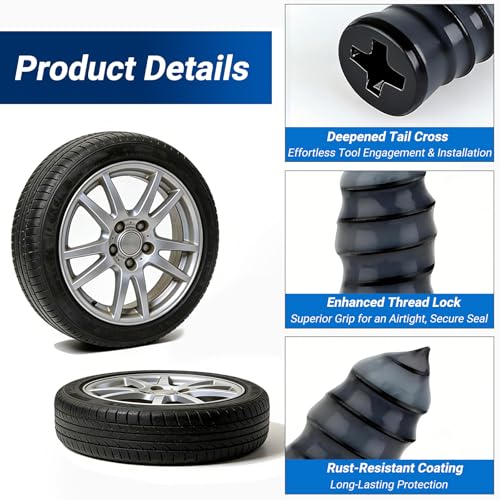 Image of 21 PCS Tire Repair Rubber Nail Kit, Premium Spiral Screw-in Tire Plugs with 2 Sizes, Emergency Roadside Flat Tire Fix Tool for Car Truck Motorcycle Tractor ATV SUV (20 PCS + 1PC Screwdriver)