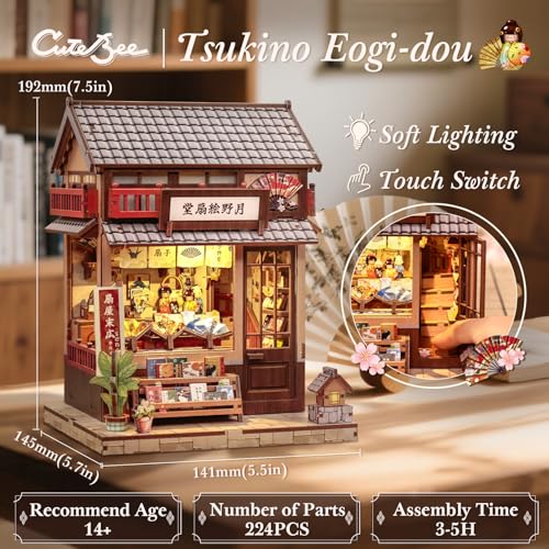 Image of CUTEBEE Book Nook Kit for Adults - DIY Miniature House Japanese Fan Shop, 3D Wooden Puzzle to Build Yourself, Bookshelf Decoration, Creative Gift (Tsukino Eogi-dou)