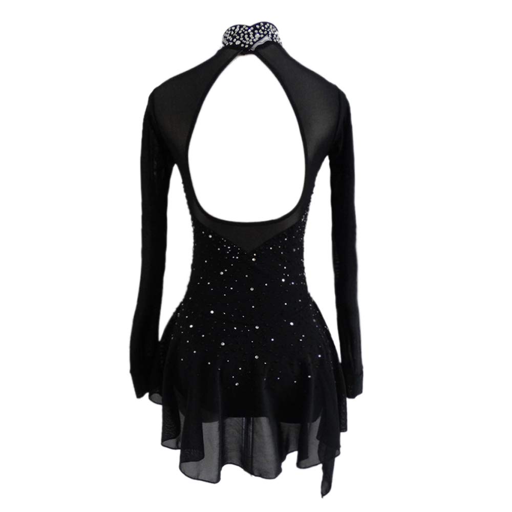 LIUHUO Robe de Patinage Artistique pour Filles et Adolescentes, Costume de Patinage sur Glace Noir