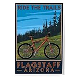 Lantern Press Flagstaff, Arizona, Ride the Trails, Mountain Bike Scene, 8x12 Inch Art...