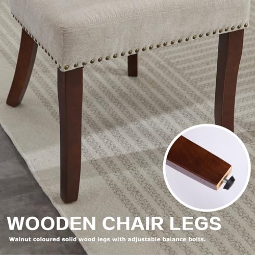 SoarFlash Modern Wooden Dining Chairs Set of 6, Farmhouse Linen Fabric Upholstered Accent Chair Curved Backrest with Copper Nails Around,Kitchen Chairs with Hardwood Frame, Beige - Image 6