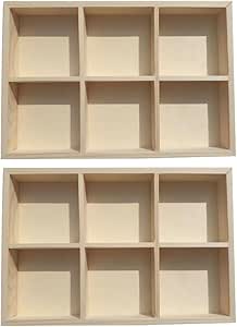 Wakauto 2-Pack Wooden Storage Divider Boxes - 6 Grid Organizer Trays For Crafts & Desk Supplies