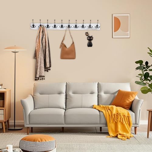 Image of IBosins 34'' Coat Rack Wall Mount with 10 Tri-Hooks, Heavy Duty, Vintage White Color Wood Coat Hanger, Rustic Coat Hooks Rail for Entryway Living Room Coat Scarf Bag Towel Hat