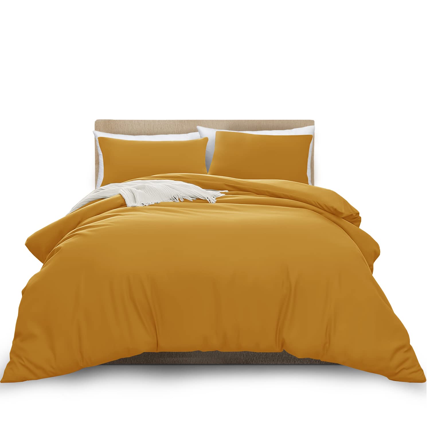 Moonlight20015 Ochre King Duvet Cover Set Solid Soft King Bedding Duvet Cover With 2 Matching Pillowcases