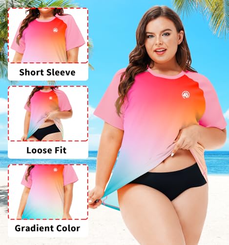 Image of AOBUTE Womens Plus Size Rash Guard Shirts Short Sleeve Swim Top UV UPF 50+ Sun Protection Swimwear Swimsuit