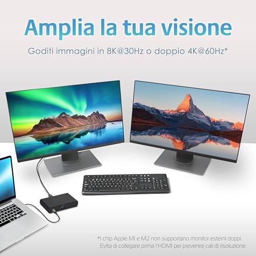 Amazon Basics Docking station Thunderbolt 4/USB 4, 3 Downstream TBT4 (doppio display), 1 USB A 3.1, EU, Nero, 12,16 x 7,21 x 2,16 cm - Immagine 3