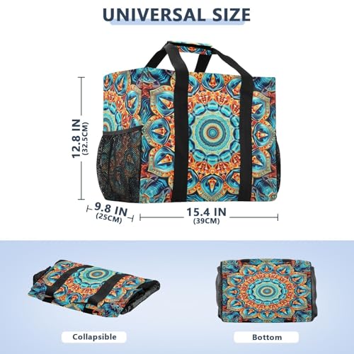Orange Blue Mandala Large Beach Bag Waterproof Beach Tote Bags for Women Travel Gym Pool3