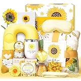 LUCOTIYA Sunflower Get Well Gifts for Women Self-Care Gift Set with Wine Tumbler, Blanket, Neck Pillow, Cozy Socks, Candle, Bath Bombs, for Women Birthday Mom Grandma