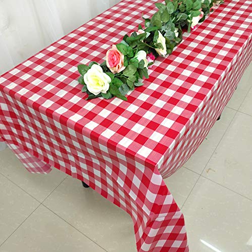 Image of Pcs of 2 Red & White Premium Plastic Checkered Flag Tablecloths Picnic Table Covers, Tablecovers Party Favor (2, RED & WHITE) | Picnic Table Covers, Tablecovers Party Favor (2, RED & WHITE)