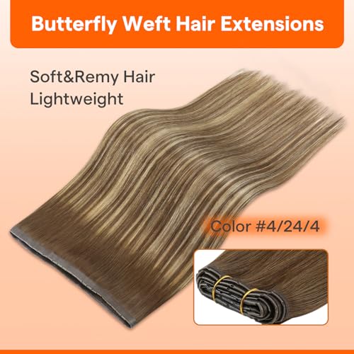 Image of Full Shine Butterfly Weft Hair Extensions 18 Inch 100G Medium Honey Ombre | Medium Brown To Honey Blonde, Double Side Pu Hole Weft, Ovo Weft, Hand Tied Extensions, Office Styling