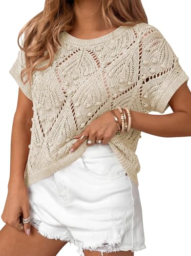 Image of Cakulo Womens Crochet Crop Tops 2026 Summer Short Sleeve Hollow Out Boho Sweater Beach Vacation Cruise Resort Wear