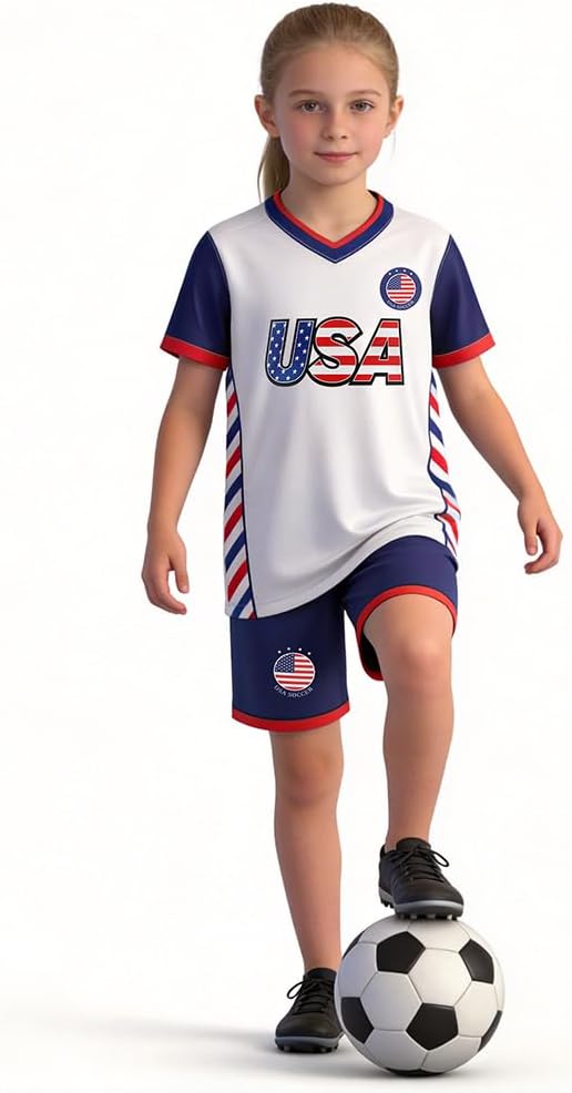 Unisex Kids Soccer Jersey Set for Boys & Girls Soft Football Training Shirts Outfits for Children 6-14 Years