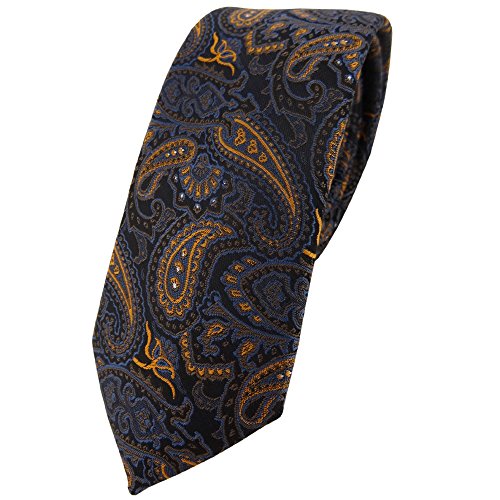 TigerTie - stretto cravatta - marrone bronzo oro blu nero Paisley lavorato