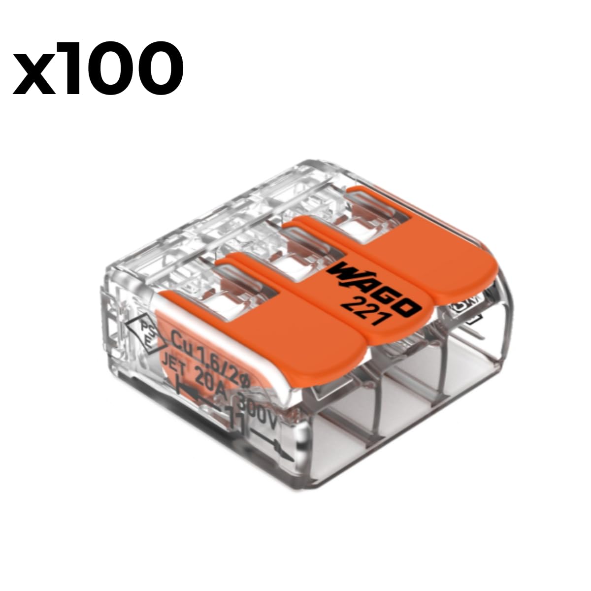 WAGO Boîte de 100 bornes 3 entrées série 221